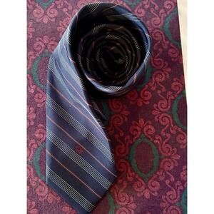 Vintage Dior Paris New York Silk Necktie Navy Red White Stripe Logo Tie